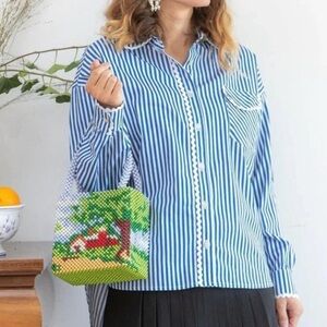 Gingham Palace Theodore Oversized Royal Stripe Blouse Shirt Top